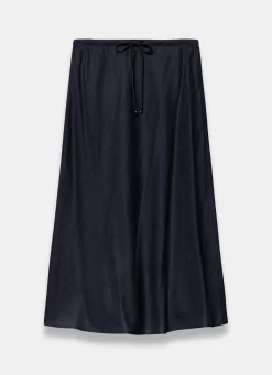 Navy Linen Midi Skirt