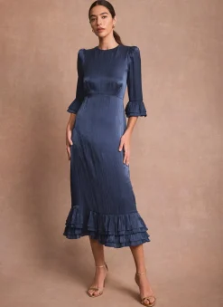 Navy Metallic Midi Dress