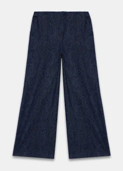 Navy Paisley Denim Wide Jeans