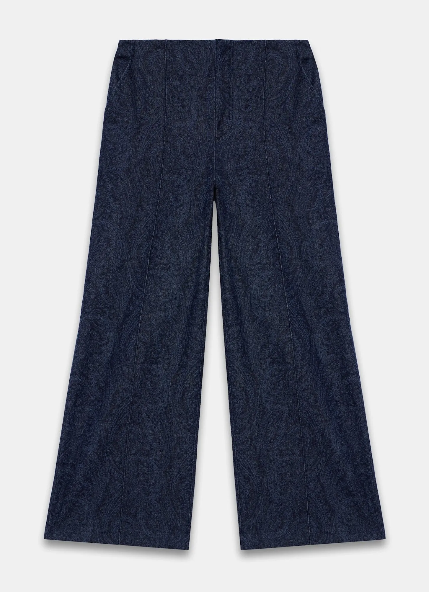 Navy Paisley Denim Wide Jeans
