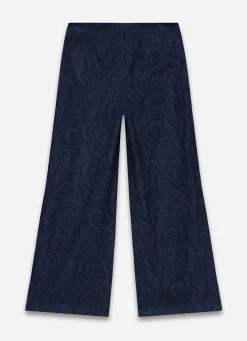 Navy Paisley Denim Wide Jeans