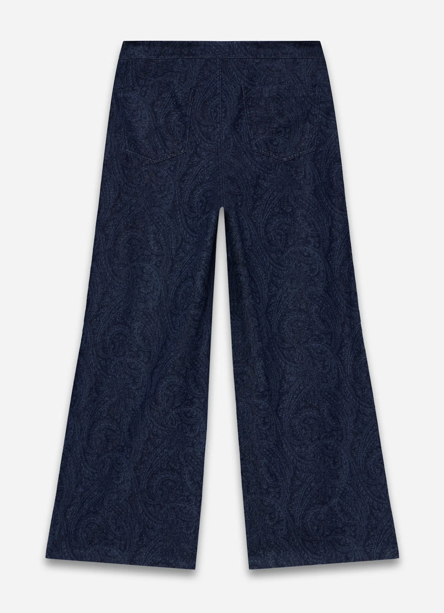 Navy Paisley Denim Wide Jeans