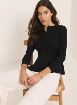 Navy Peplum Knit Cardigan
