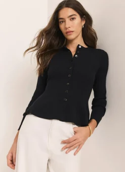 Navy Peplum Knit Cardigan