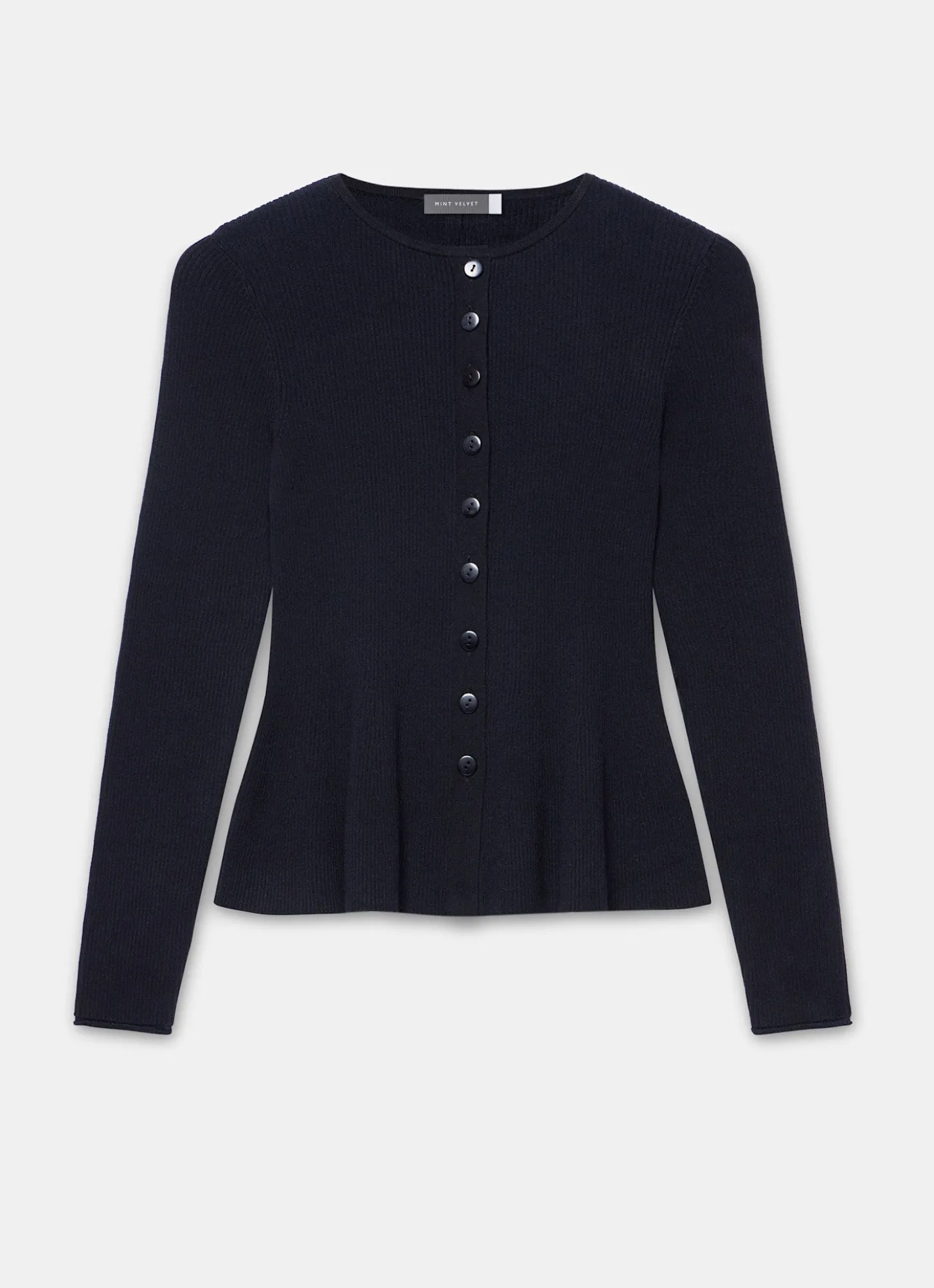 Navy Peplum Knit Cardigan