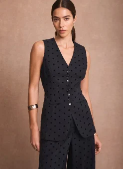 Navy Polka Dot Longline Waistcoat