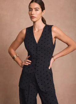Navy Polka Dot Longline Waistcoat