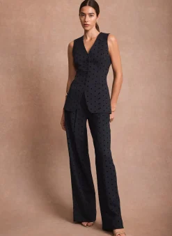 Navy Polka Dot Longline Waistcoat