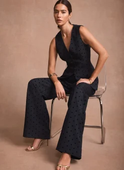 Navy Polka Dot Longline Waistcoat