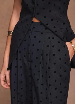 Navy Polka Dot Wide Leg Trousers