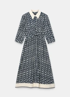 Navy Print Midi Shirt Dress