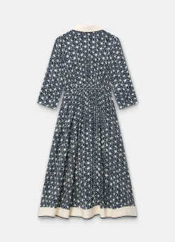 Navy Print Midi Shirt Dress