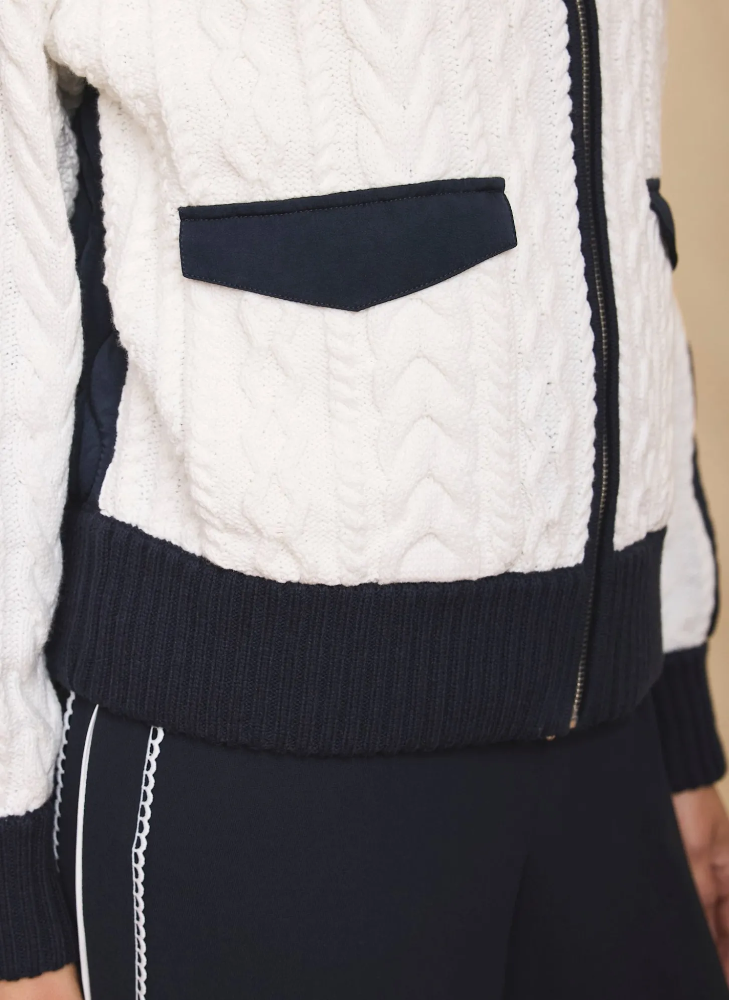 Navy Quilted Cable Knit Jacket