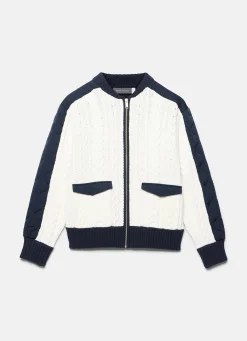 Navy Quilted Cable Knit Jacket