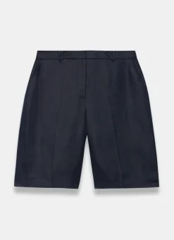 Navy Ramie Longline Tailored Shorts