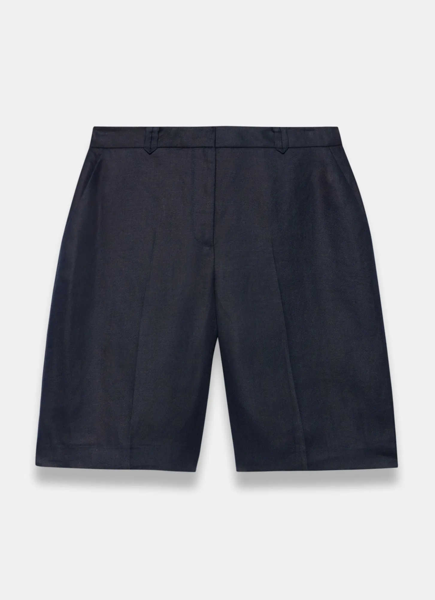 Navy Ramie Longline Tailored Shorts
