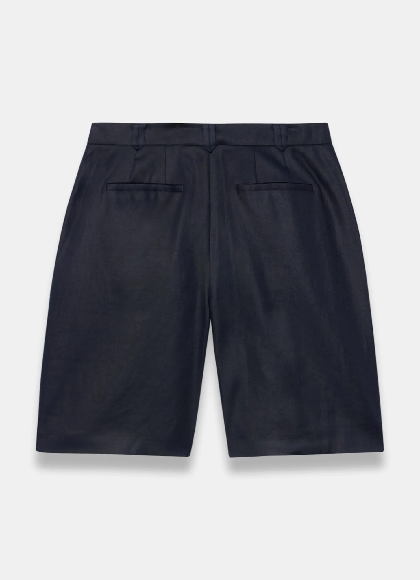Navy Ramie Longline Tailored Shorts