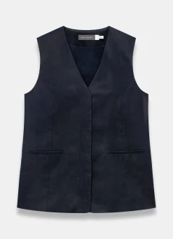 Navy Ramie Longline Waistcoat