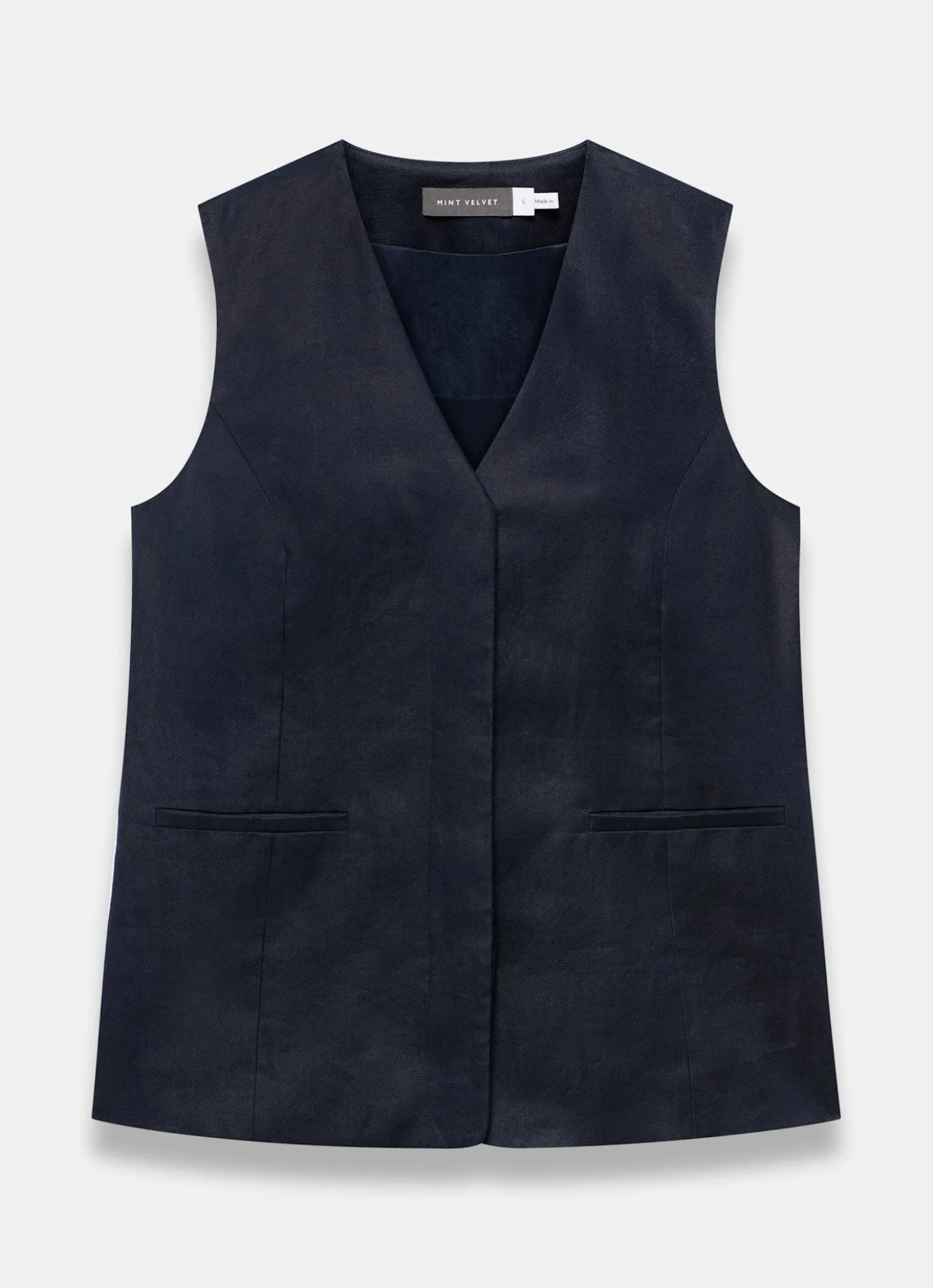 Navy Ramie Longline Waistcoat