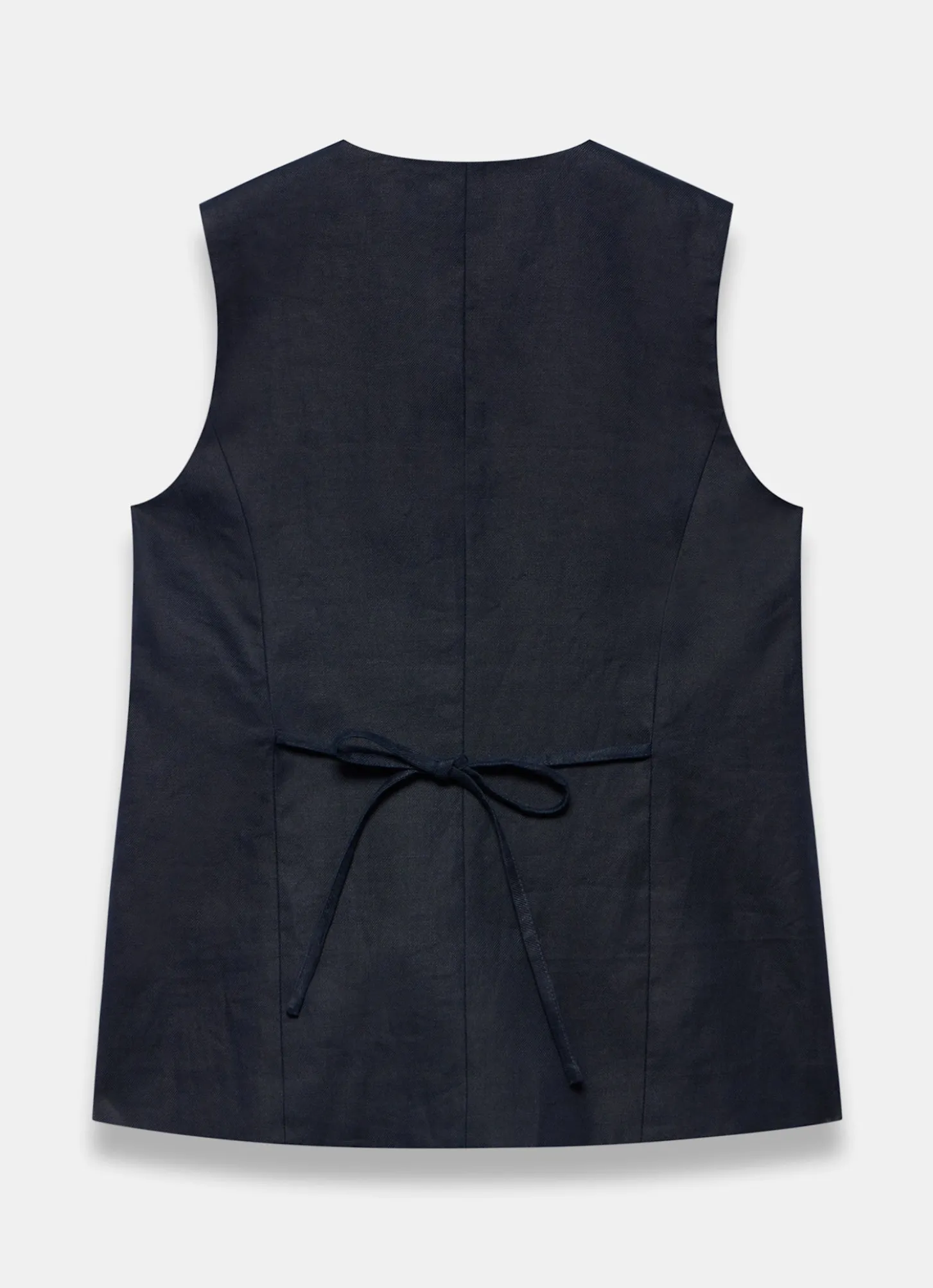 Navy Ramie Longline Waistcoat