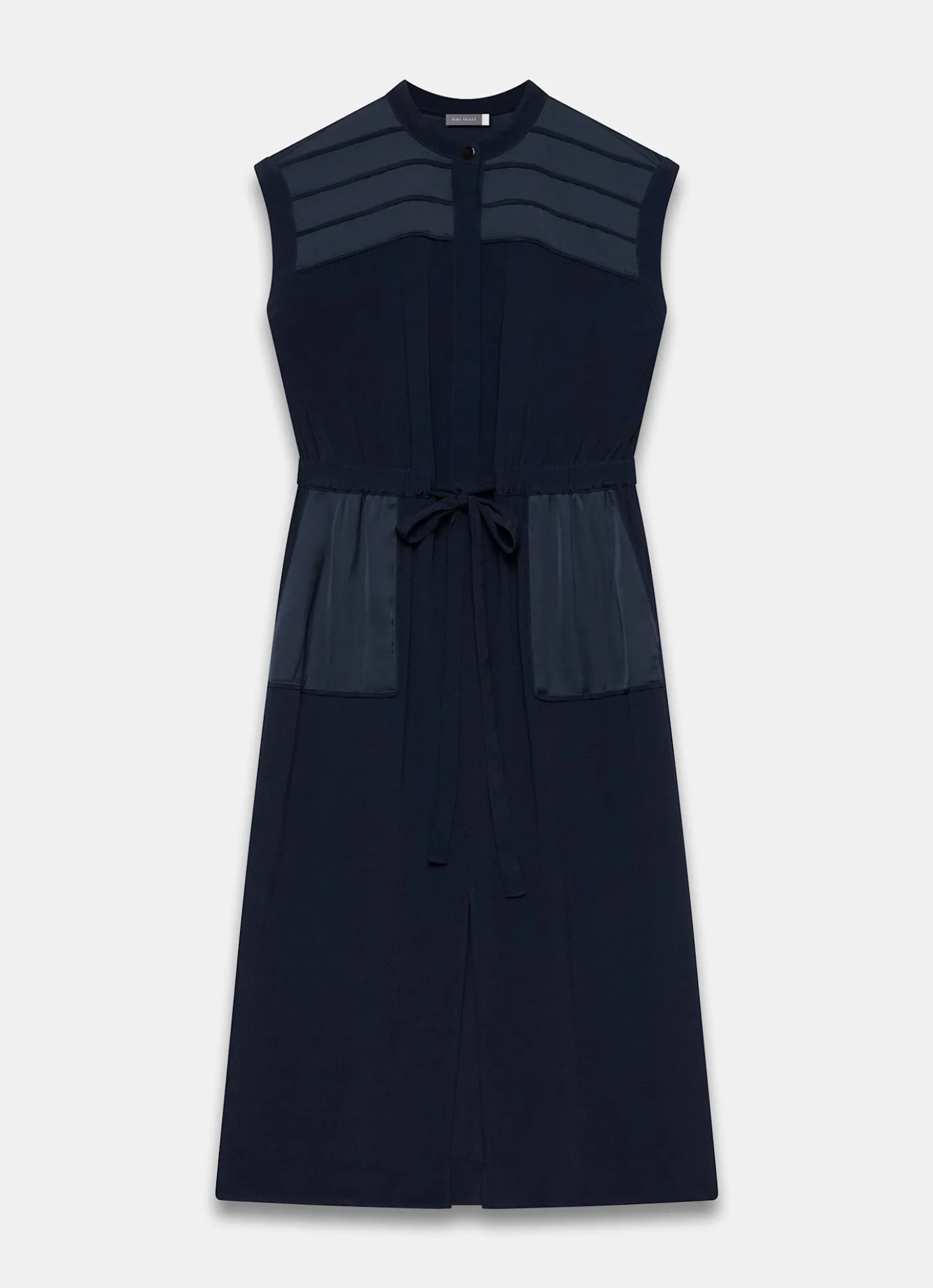 Navy Satin Utility Midi Dress