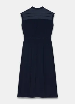 Navy Satin Utility Midi Dress