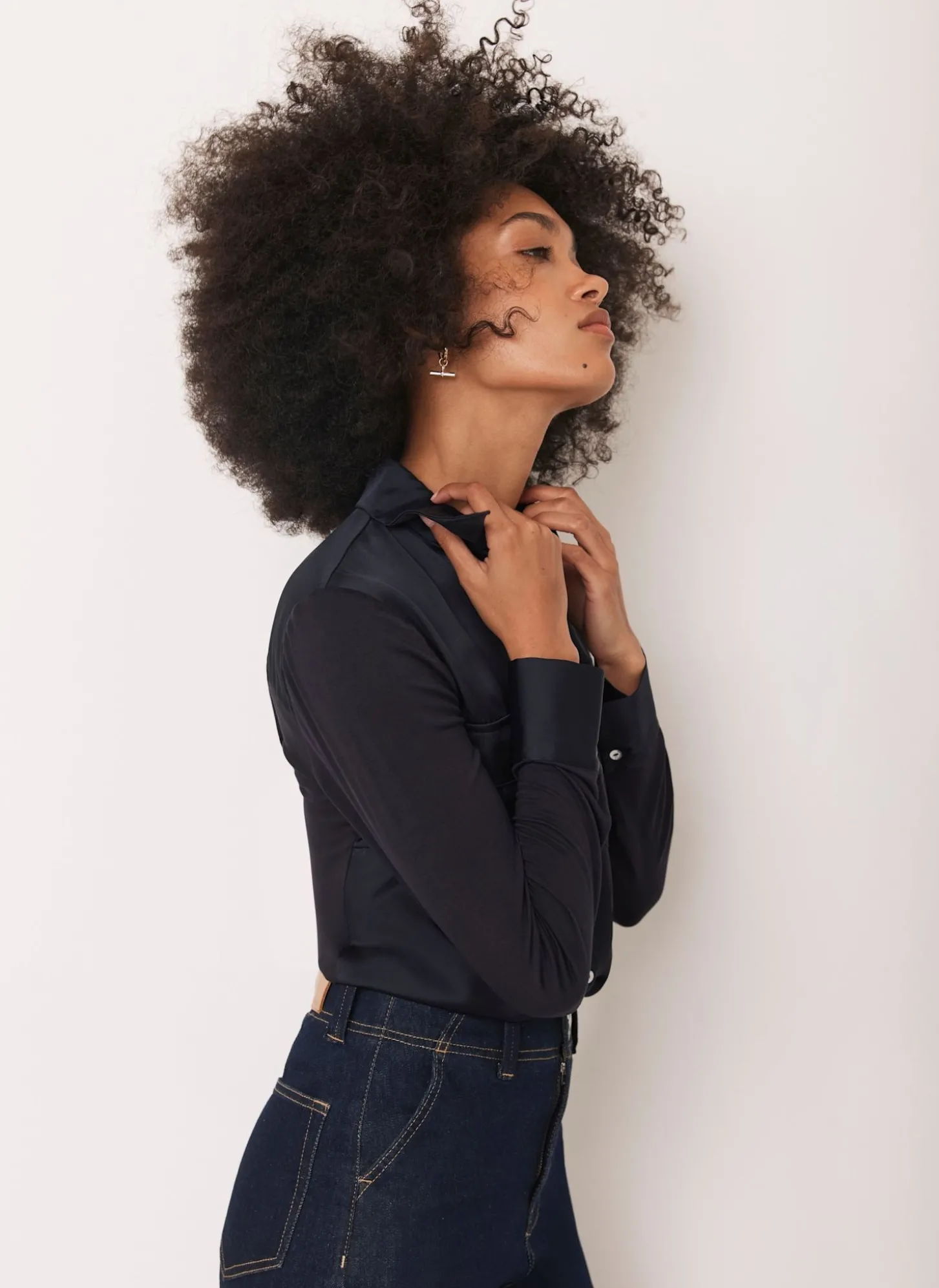 Navy Satin Utility Shirt