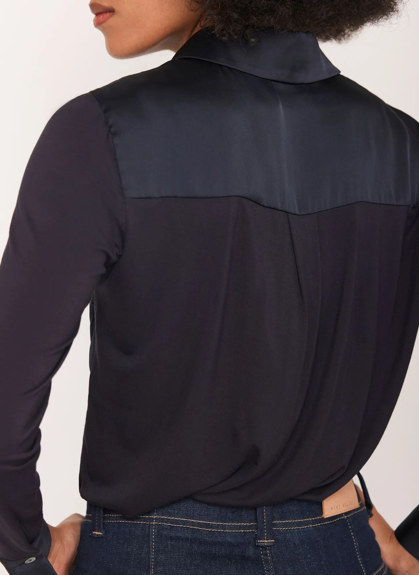 Navy Satin Utility Shirt
