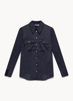 Navy Satin Utility Shirt