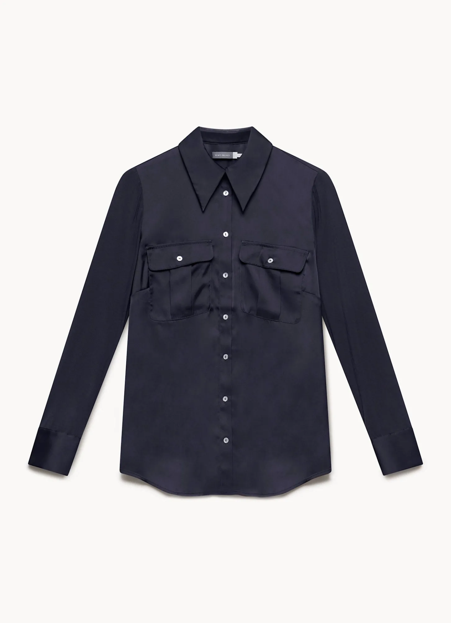 Navy Satin Utility Shirt