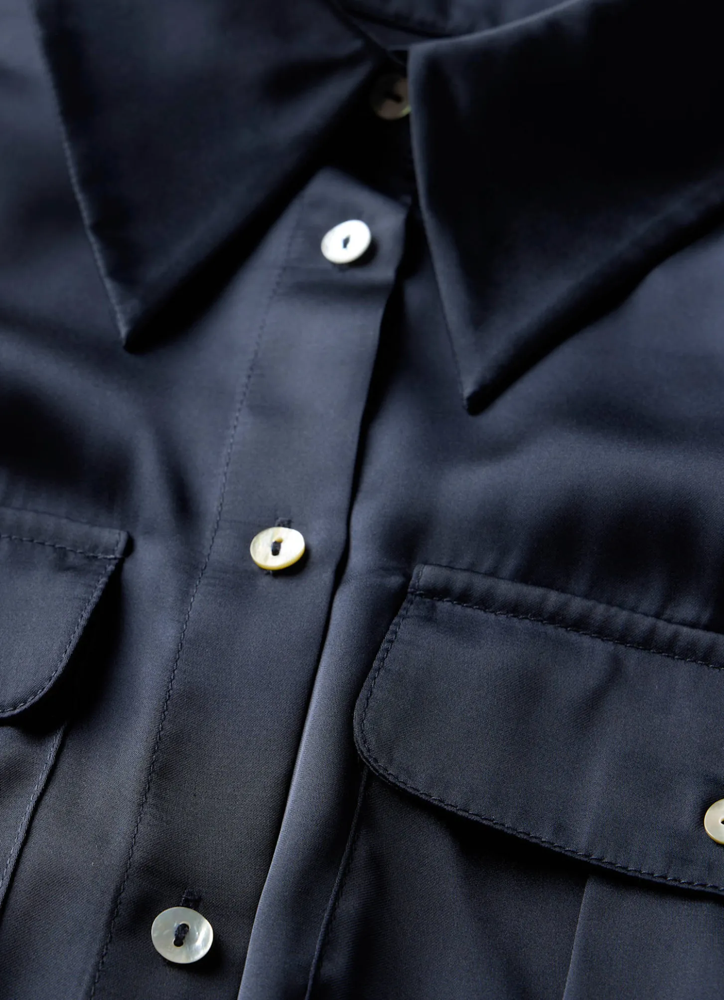 Navy Satin Utility Shirt