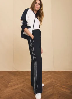 Navy Scallop Side Stripe Wide Trousers