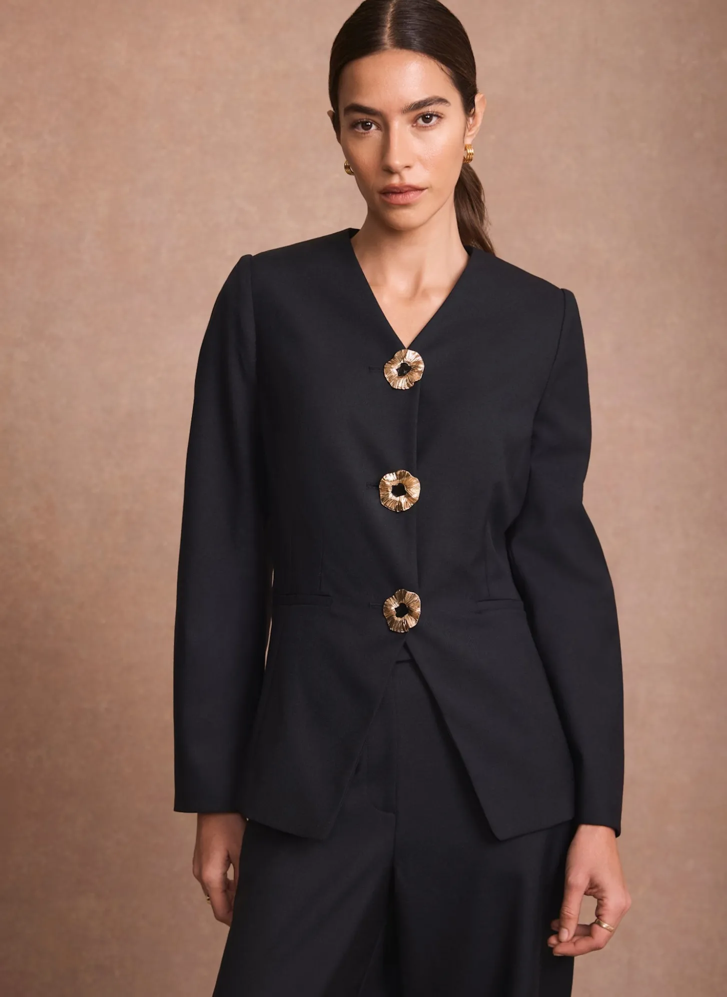 Navy Statement Button Sculpted Jacket