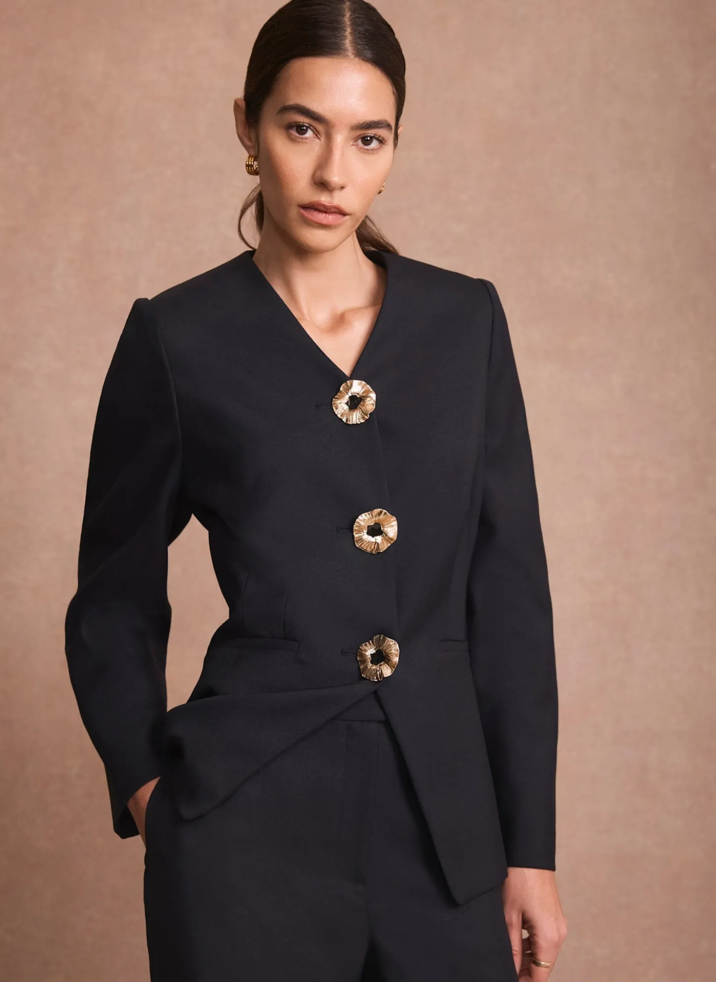 Navy Statement Button Sculpted Jacket