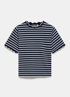 Navy Stripe Scallop Trim T-Shirt