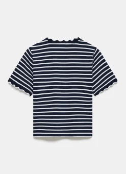 Navy Stripe Scallop Trim T-Shirt