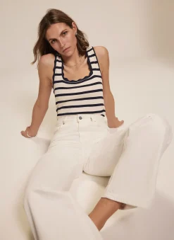 Navy Striped Scallop Trim Vest Top