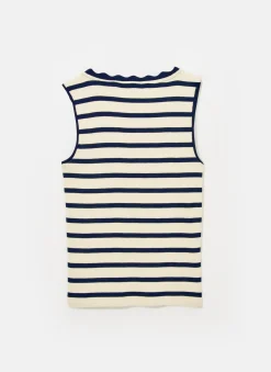 Navy Striped Scallop Trim Vest Top