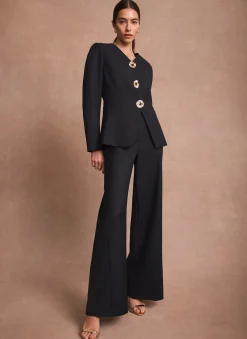 Navy Tailored Wide Leg Trousers