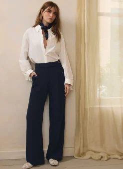 Navy Tailored Wide Trousers