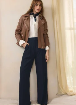 Navy Tailored Wide Trousers