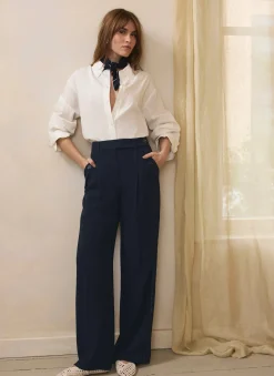 Navy Tailored Wide Trousers
