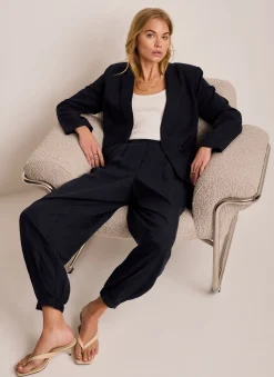 Navy Tapered Balloon Trousers