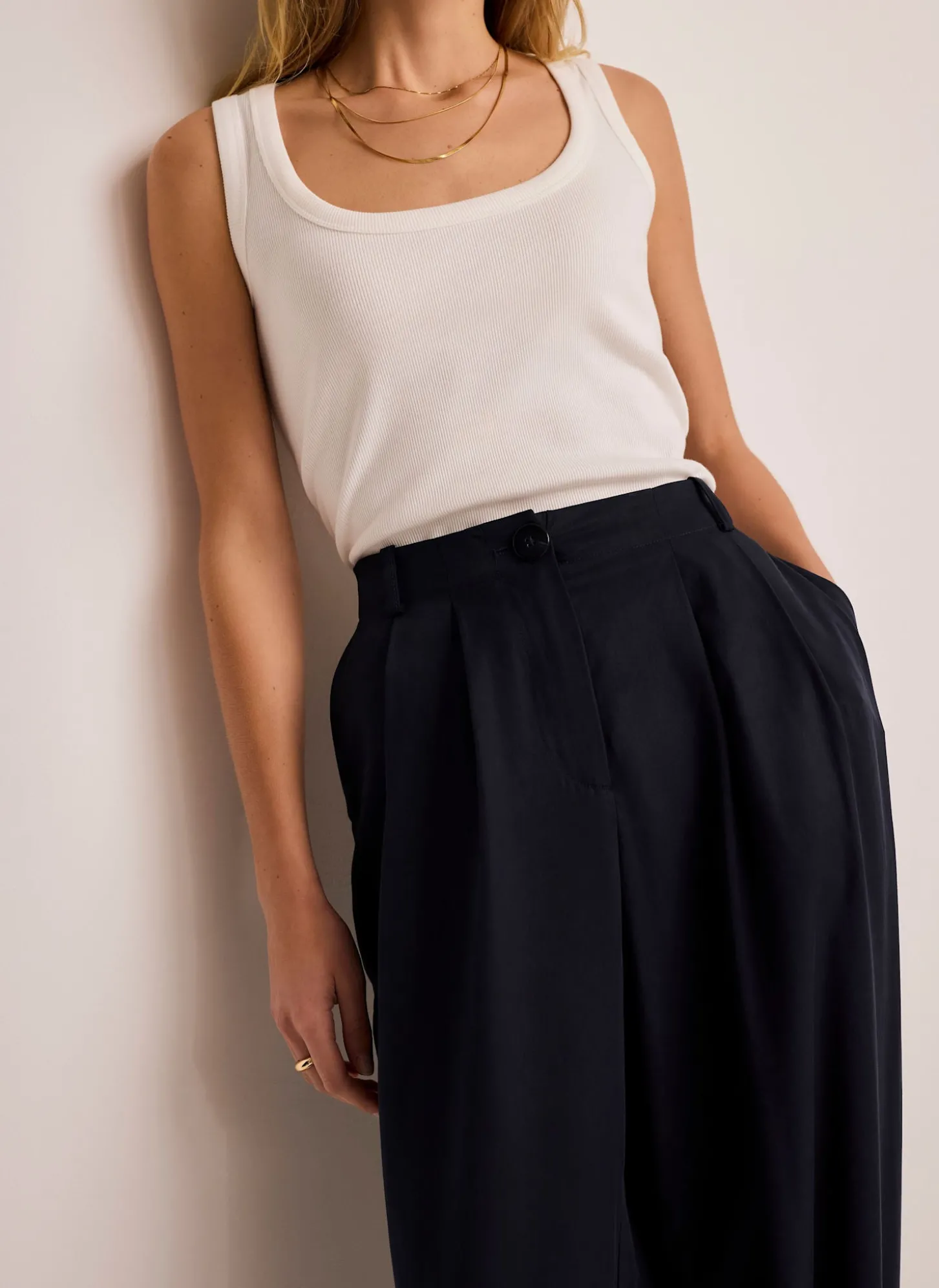 Navy Tapered Balloon Trousers