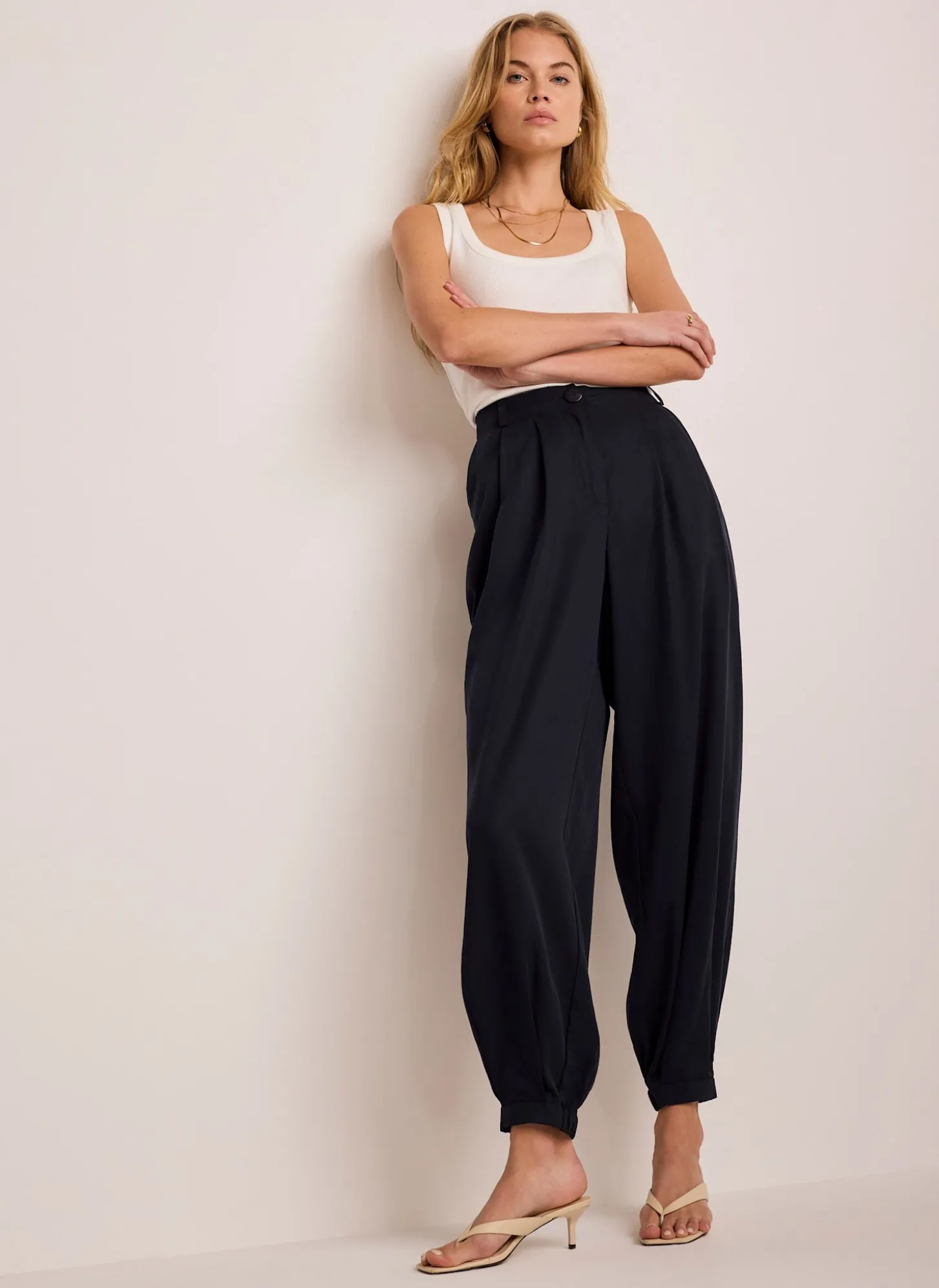 Navy Tapered Balloon Trousers