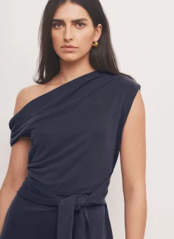 Navy Tie Detail Midi Dress