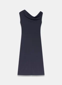 Navy Tie Detail Midi Dress