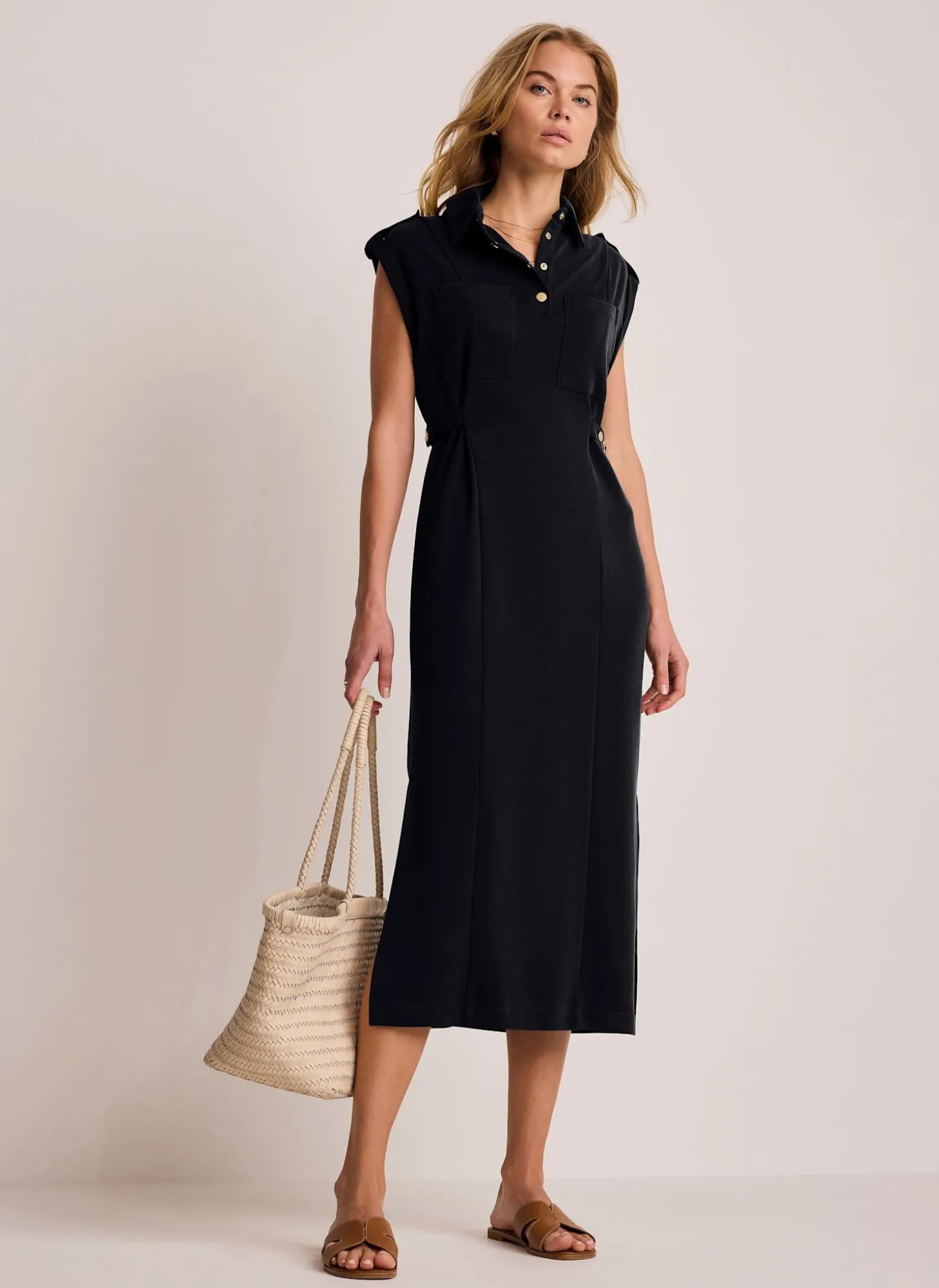Navy Utility Midi Dress