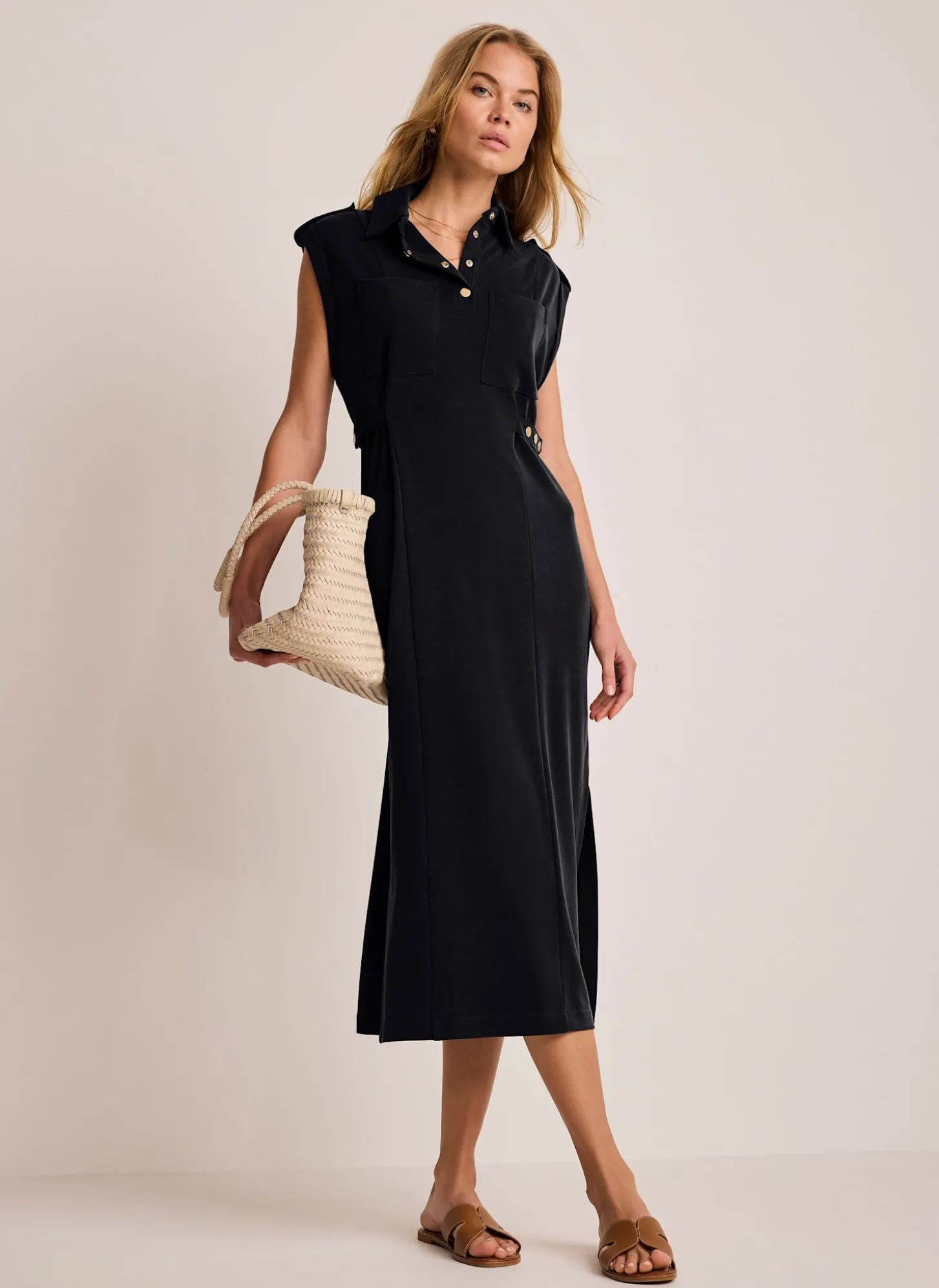 Navy Utility Midi Dress
