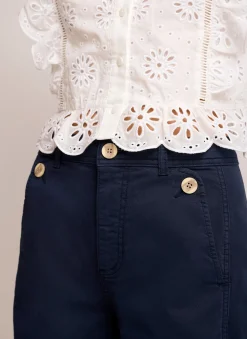 Navy Washed Barrel Leg Chino Trousers